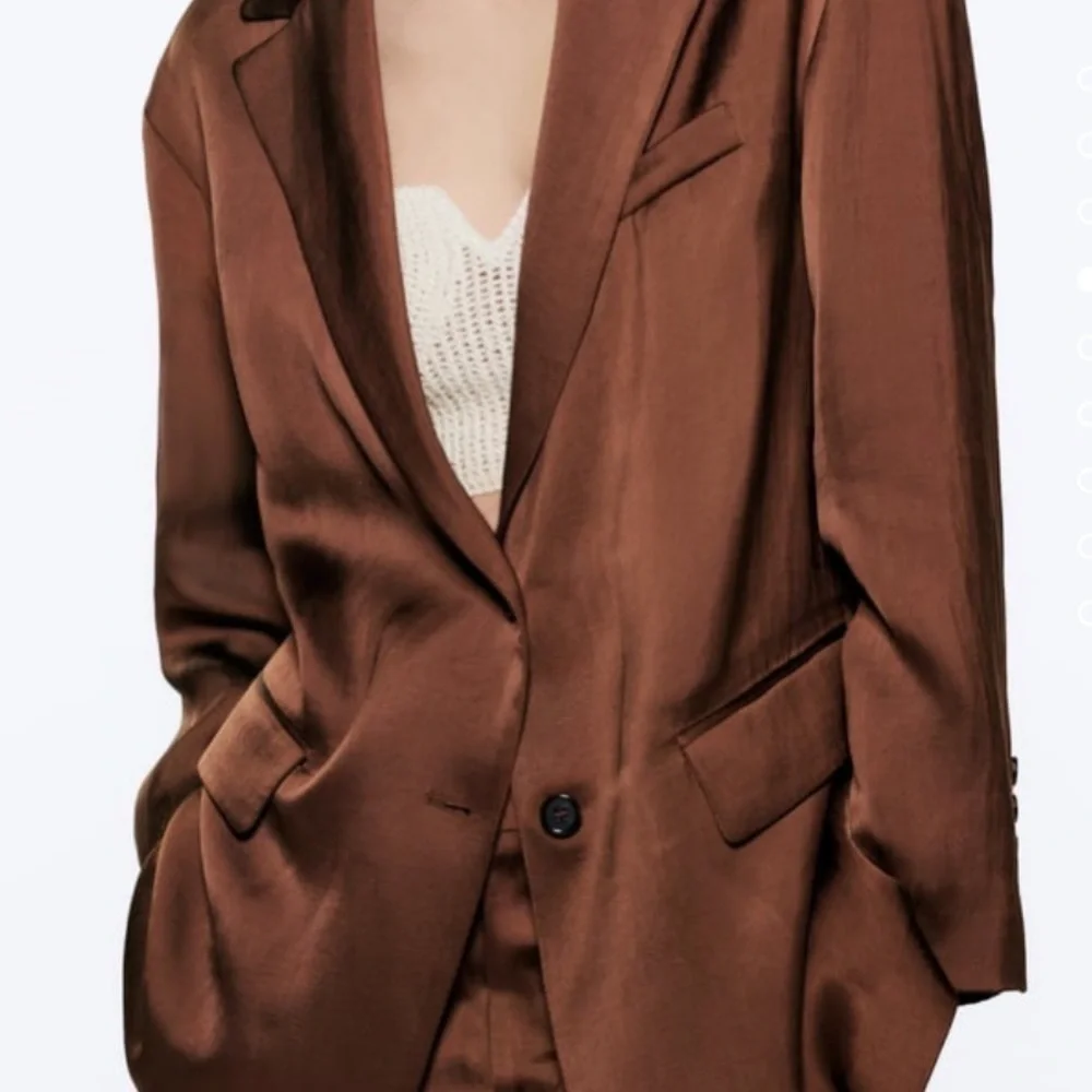 ZARA 2pcs Satin Effect Flowy Blazer + Pants Coord Set